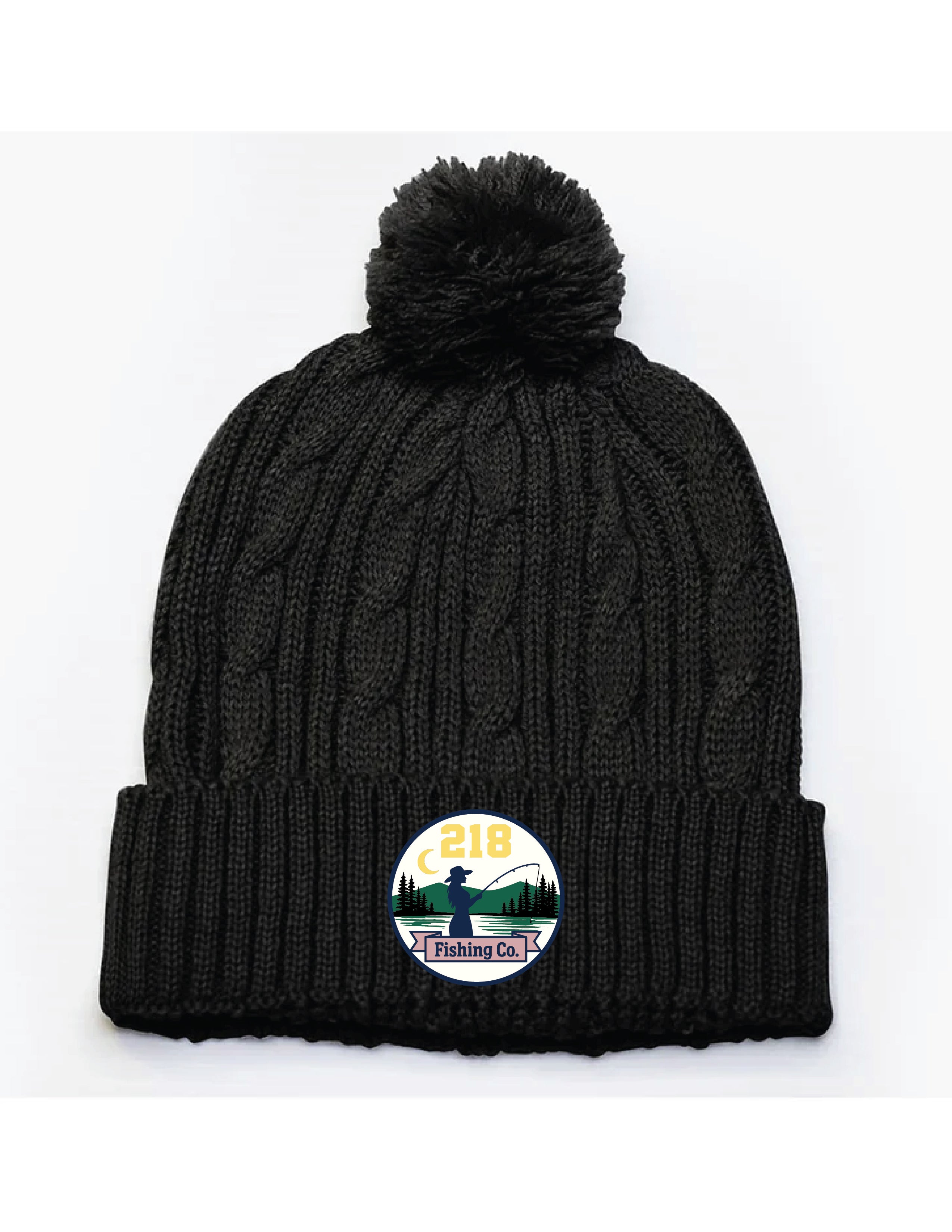 11 ) #643K PACIFIC HEADWEAR CABLE KNIT CAP WITH POM - 218