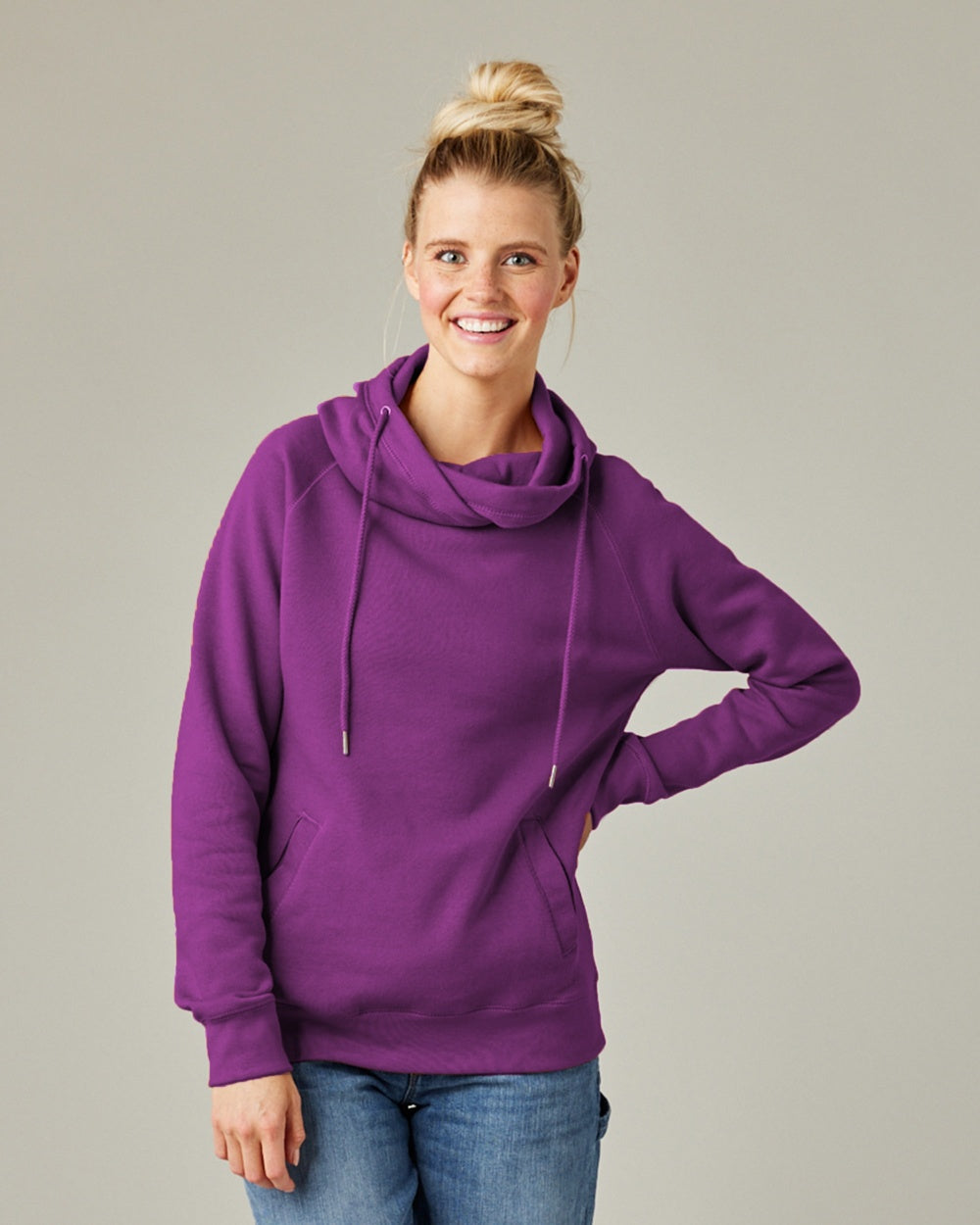 16) (B) STYLE # EZ329 ENZA LADIES FUNNEL NECK HOODED