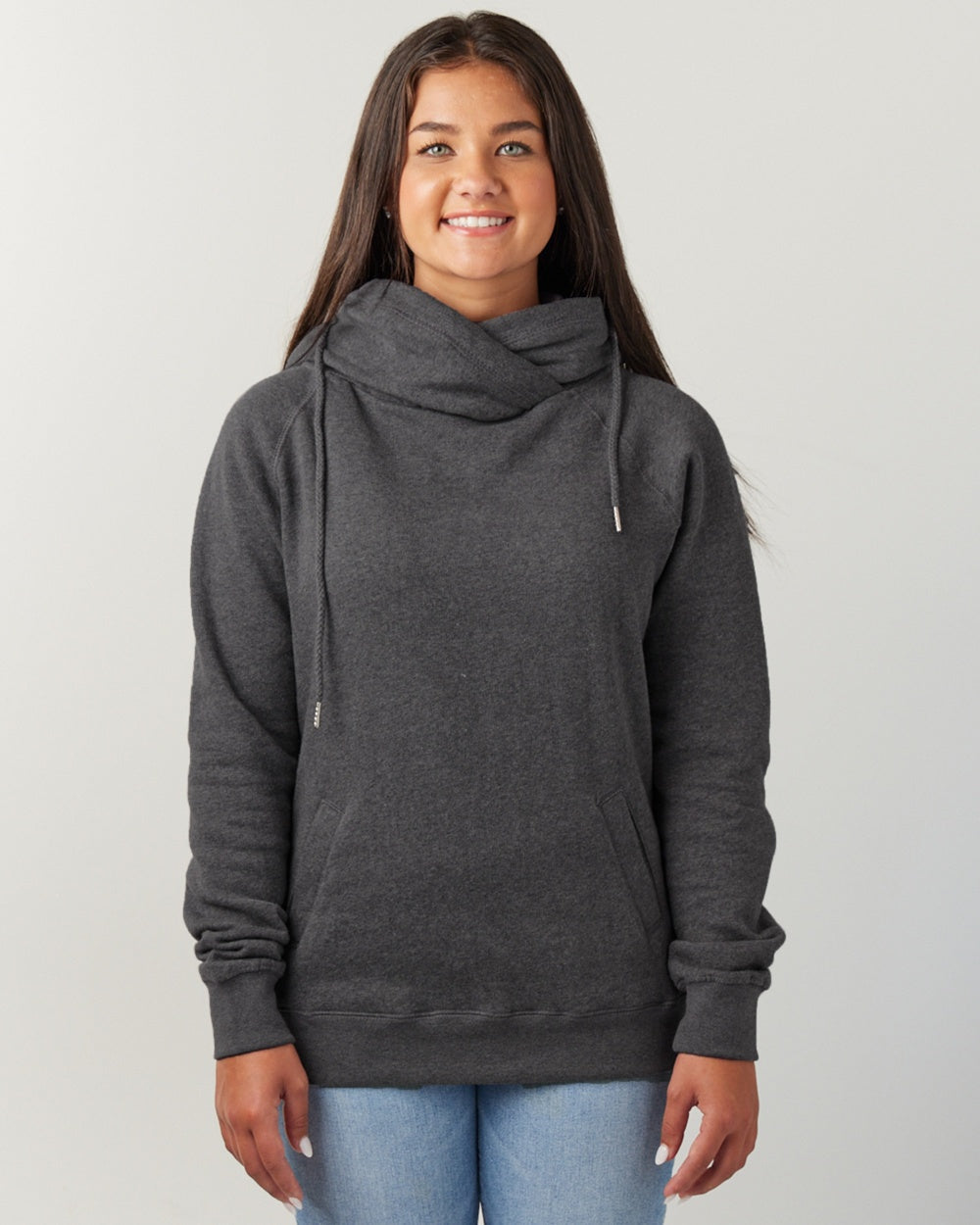 16) (B) STYLE # EZ329 ENZA LADIES FUNNEL NECK HOODED