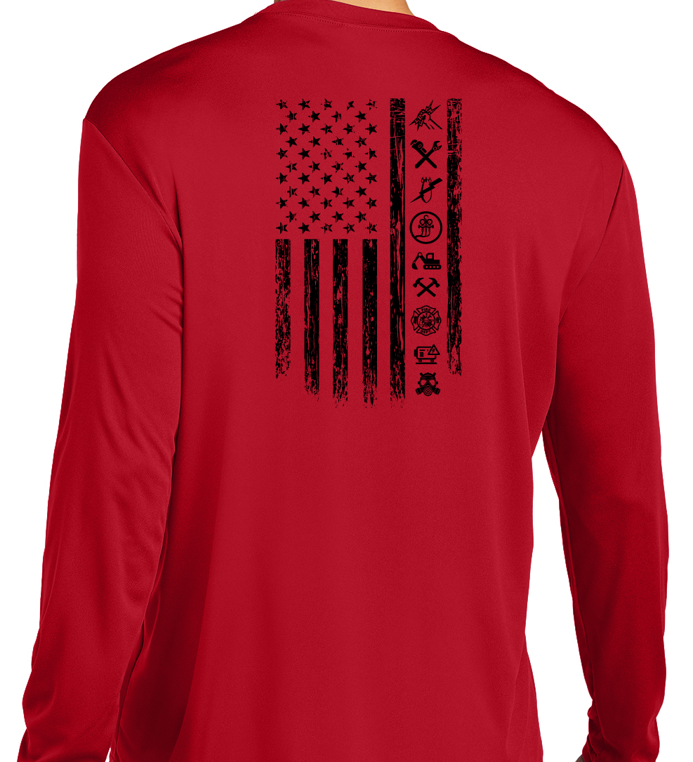7) STYLE # ST350LS LONG SLEEVE POLYESTER T-SHIRTS