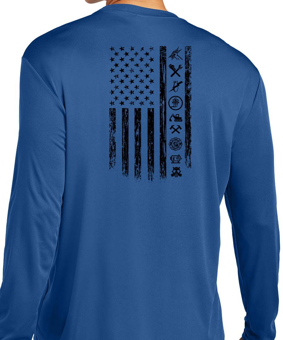 7) STYLE # ST350LS LONG SLEEVE POLYESTER T-SHIRTS